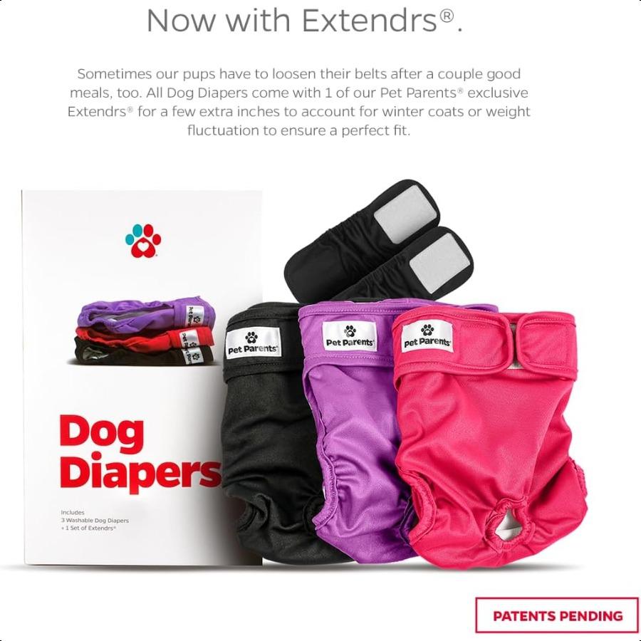 

Washable Dog Diapers 3pack + Extendrs of Durable Doggie Diapers Premium Dog Diapers Female (XSmall Princ) United States
