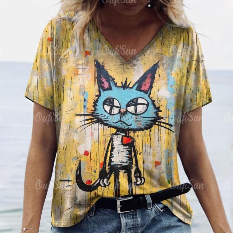 Fashion Streetwear Women Oversized T Shirt 3D Cat Print Summer Casual Short Sleeve Crew Neck Pullover Female Clothing
