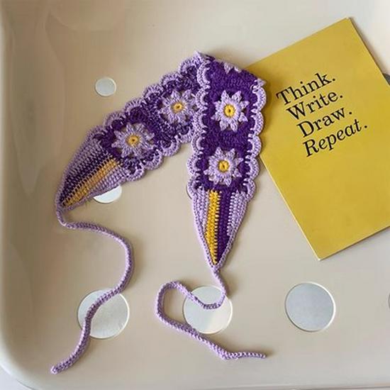 Charming Handmade Wool Knit Headscarf for Women - Floral Pastoral Style Headband