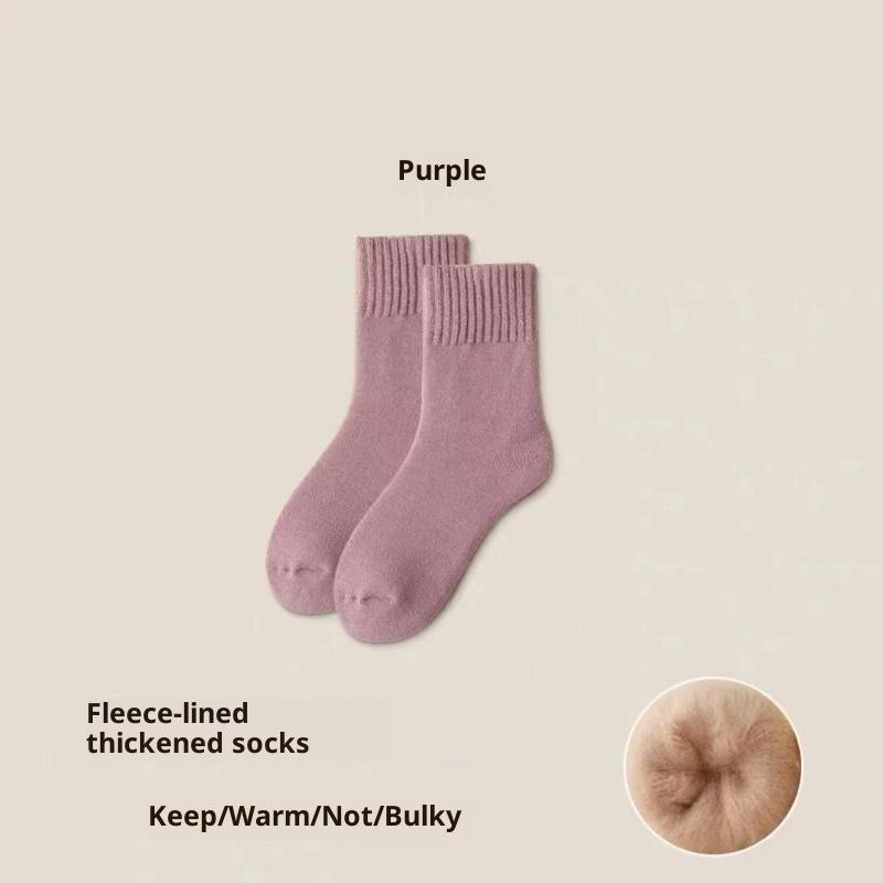 Socks Women's Autumn and Winter Velvet Padded Wool Socks Warm and Comfortable Soft Waxy Cashmere Socks Super Thick Simple Terry Socks