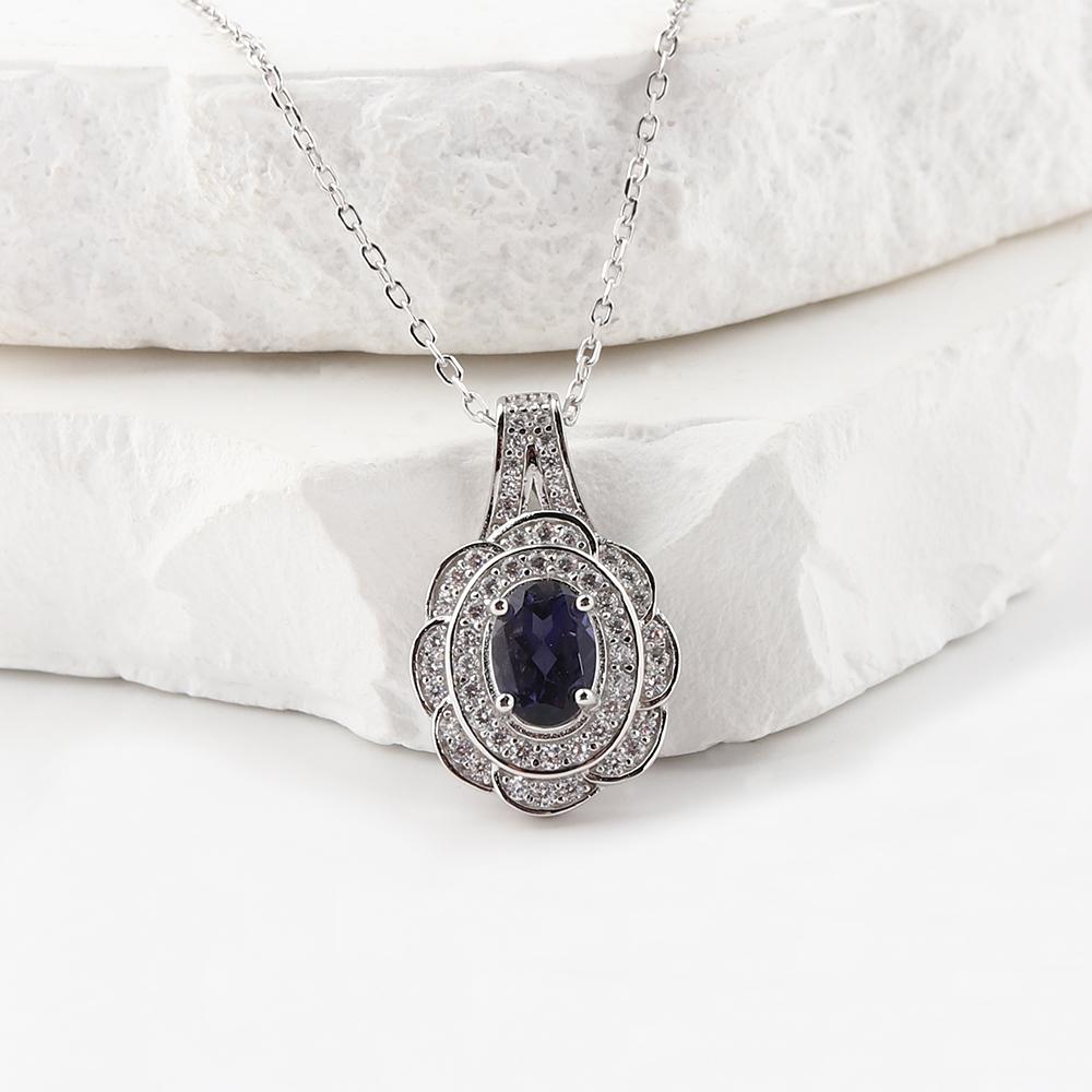 Raro Prezioso Naturale lolite Argento Sterling 925 collana ciondolo pietre preziose gioielli raffinati per Anniversario proposta regalo da donna