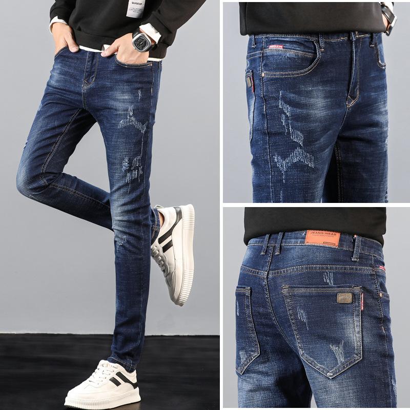 

Мужские прямые брюки, мужские джинсы с дырками, демонстрирующими стройность, модные брендовые джинсы с заниженной талией и средней посадкой 28