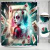 Warner Bros. 4pcs Joker & Harley Quinn Shower Curtain Set with 12 Hooks, Non-Slip Bath Mat, Toilet Lid Cover, and U-Shaped Mat