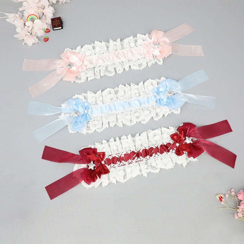 Ribbon Bow Lolita Lace Headband Jk Anime Maid Cosplay Headdress Ruffled Hairband  Cosplay Accessory