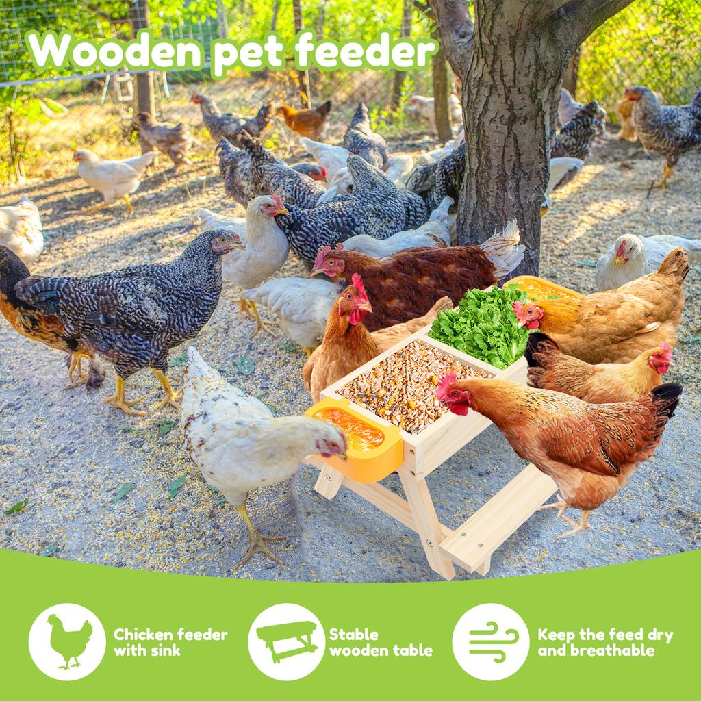 Hühnerpicknicktisch-Futterstation, Geflügelfutterstation aus Holz, Tischdekoration, Futterzubehör für Hühnerställe, Wildvögel, Enten, Eichhörnchen