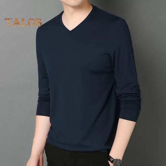 Uomo Autunno Primavera Top Scollo a V Maniche Lunghe Colore Puro Slim Fit Sottile Pullover T-shirt Abbigliamento Quotidiano Sportivo Abbigliamento da Casa