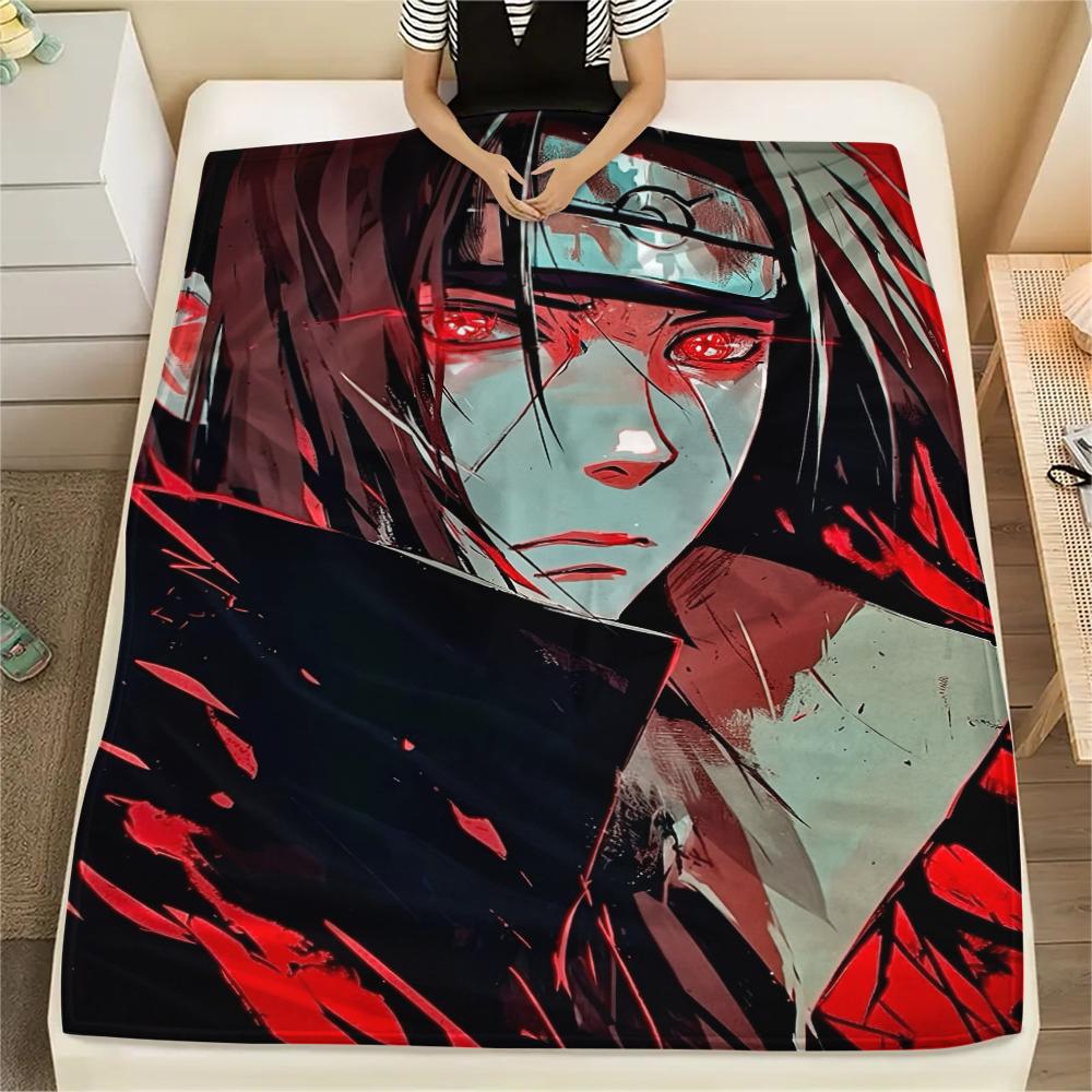 Naruto Anime Itachi Uchiha Pattern Flannel Blanket, High Quality Comfortable for All Seasons, Home Decor, Warmth and Comfort, Perfect for Gifts.