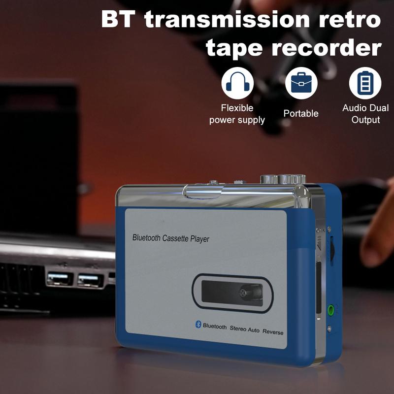 Nešiojamas retro kasetinis muzikos grotuvas asmeninis Walkman kasetės palaikymas 3,5 mm ausinės belaidis Bluetooth kasetinis grotuvas siųstuvas