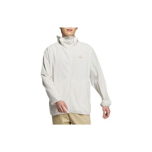 adidas solid color sun-protection woven hooded jacket, unisex, white