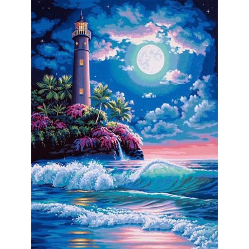 5D Diamond Painting Lighthouse Cross Stitch Kit Full Drill Round Embroidery Landscape Mosaic Picture of Rhinestones Home Decor