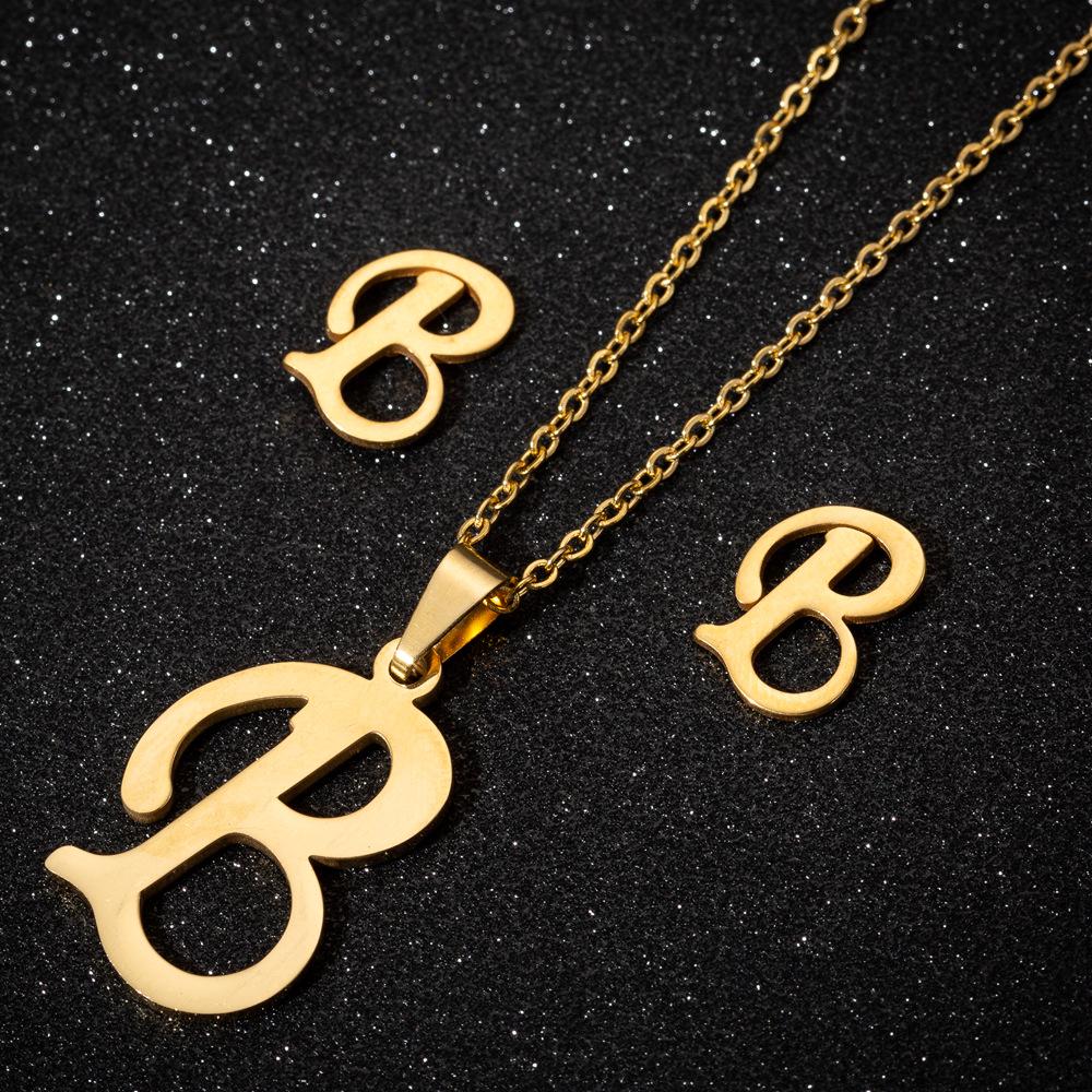 English Letter Necklace & Earring Set: Fashionable Jewelry for Women