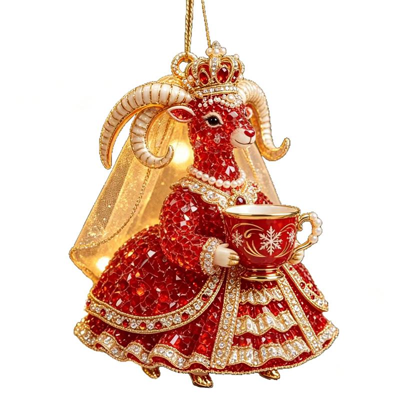 Shining Goat Hanging Ornament 2D Flat Artificial Rhinestone Animal Hanging Decoration Embossed Pattern Goat Pendant