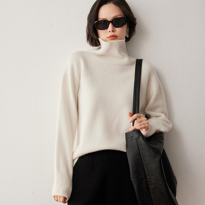Cashmere Knit Loose Fit High Neck Sweater - Wang Fei Style, Thickened Autumn/Winter Pullover for Women