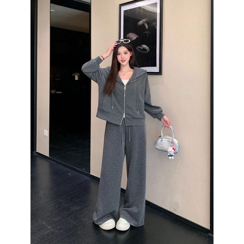 

Recommended Plus Size Women s Korean Slimming Hooded Sweatshirt Cardigan & Wide-Leg Pants Set 2XL