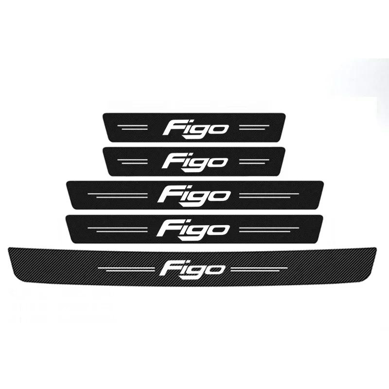 XJGE5 New Carbon Fiber Car Door Sill Sticker Threshold Side Anti Scratch Sticker For Ford Figo Logo Waterproof Decal Car Accessories