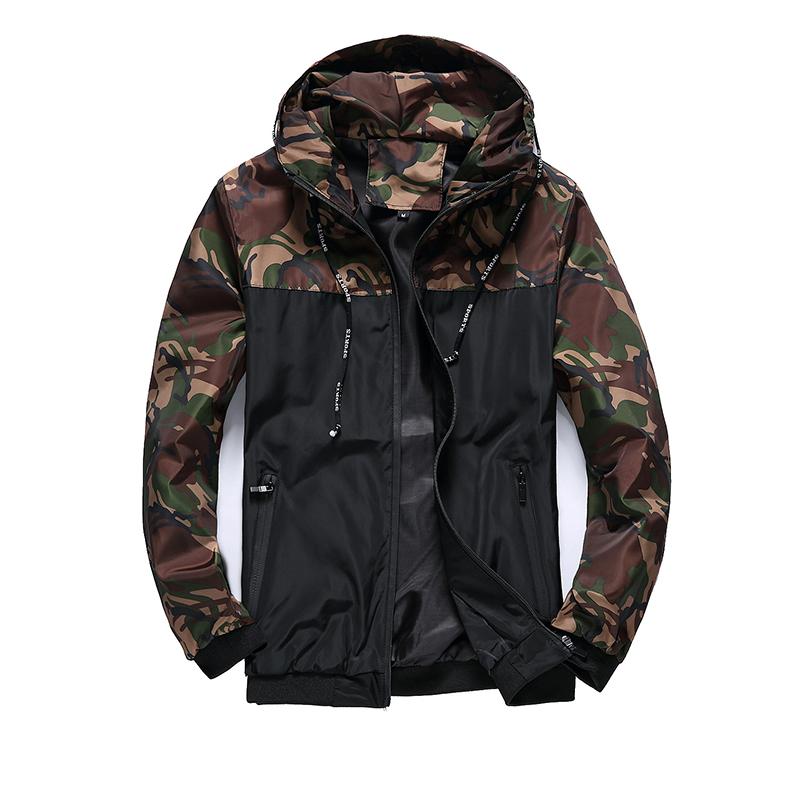 Pánská Camo větruodolná bunda s kapucí a zipem Outwear Plus Velikost M-6XL