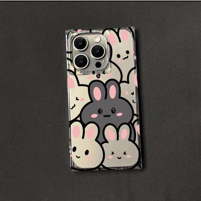 Transparent Square Back Tube Case Casing Protection For iPhone 15 Plus 14 Pro Max 13 12 16 ProMax 11 Anti-Oxygen,Stacked Rabbit Pattern
