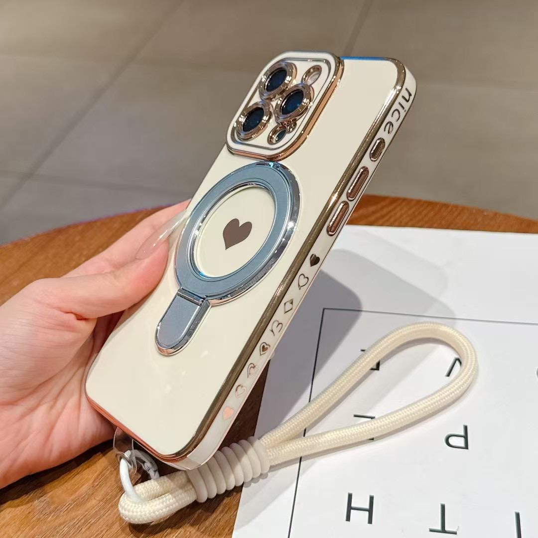 

Гальванизированный ТПУ с ремешком на запястье Чехол для iPhone16 15 14 13 12 16 Pro Max Plus iPhone11 Чехлы с подставкой Держателем Женский Девушка Женщины For iPhone 16 Pro белый