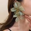 Silver Needle Crystal Tassel Flower Mesh Earrings - Elegant Niche Dangle for Women