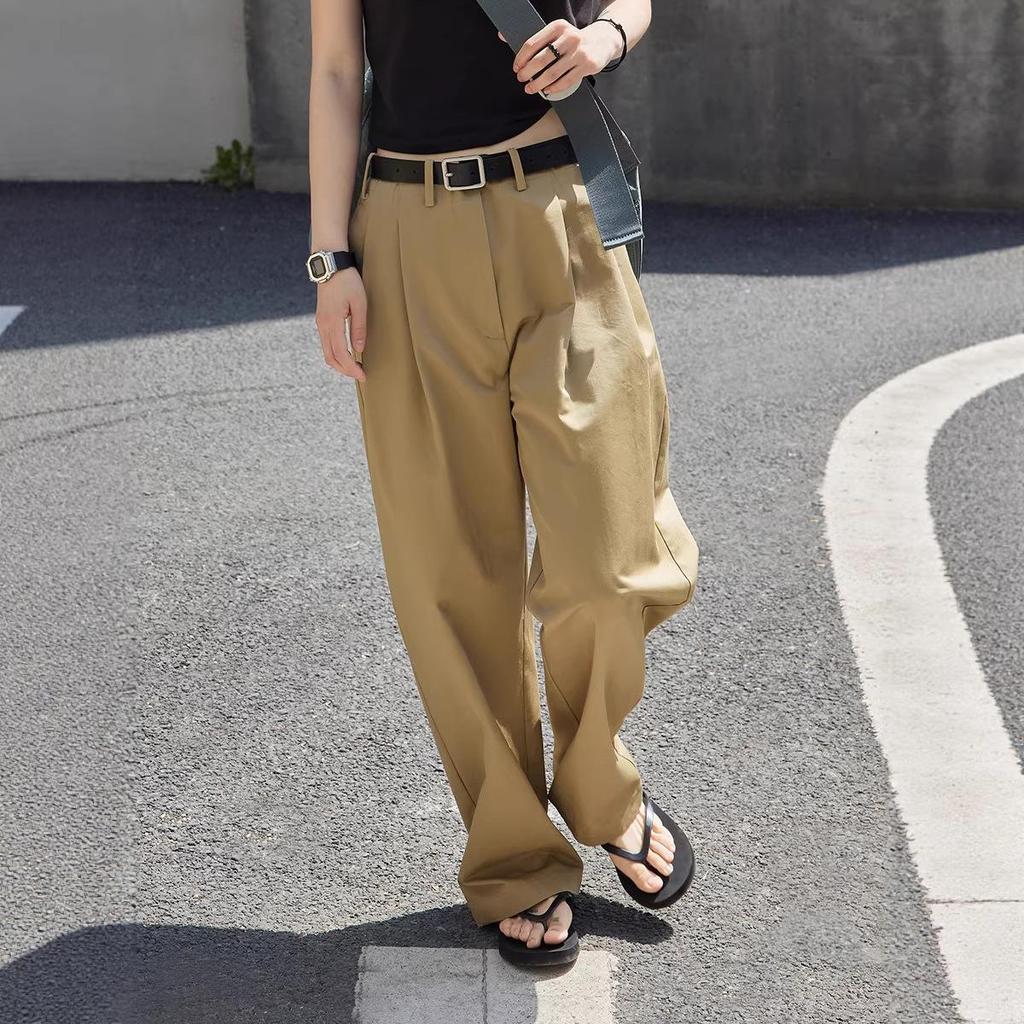 2026 New Style Women's Khaki High-Waisted Wide-Leg Drapey Casual Trousers