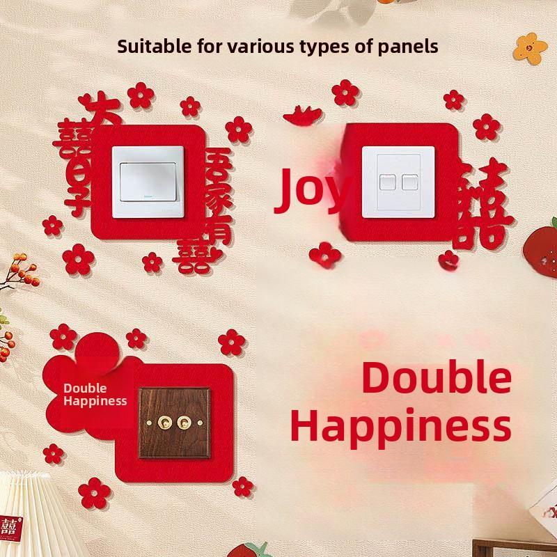 Wedding Decoration Switch Stickers Socket Decorative Marital Happiness Characters Living Room Bedroom Wedding Room Arrangemen...