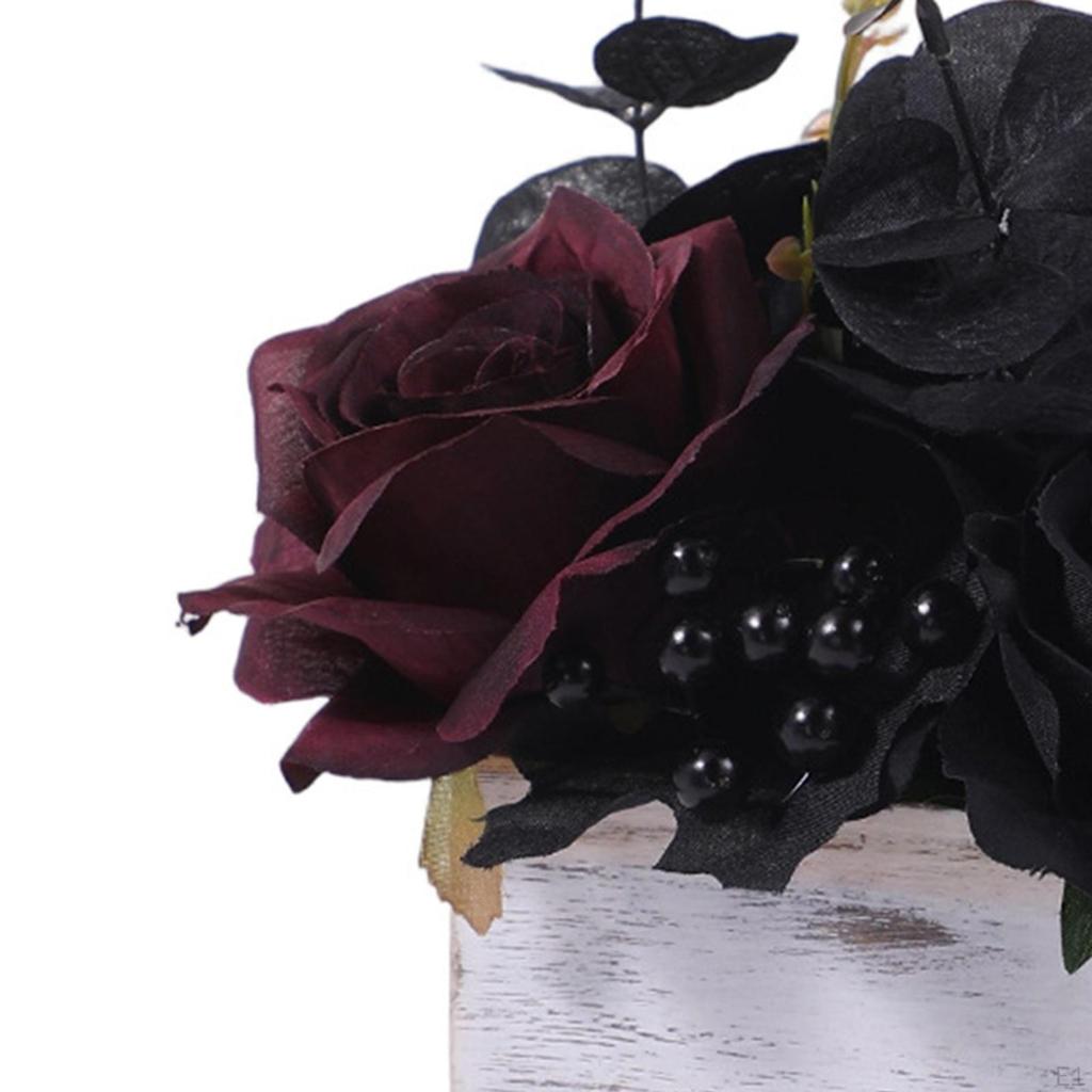 Halloween Artificial Flowers Arrangement in Wooden Box Boxed Faux Desktop Ornament for