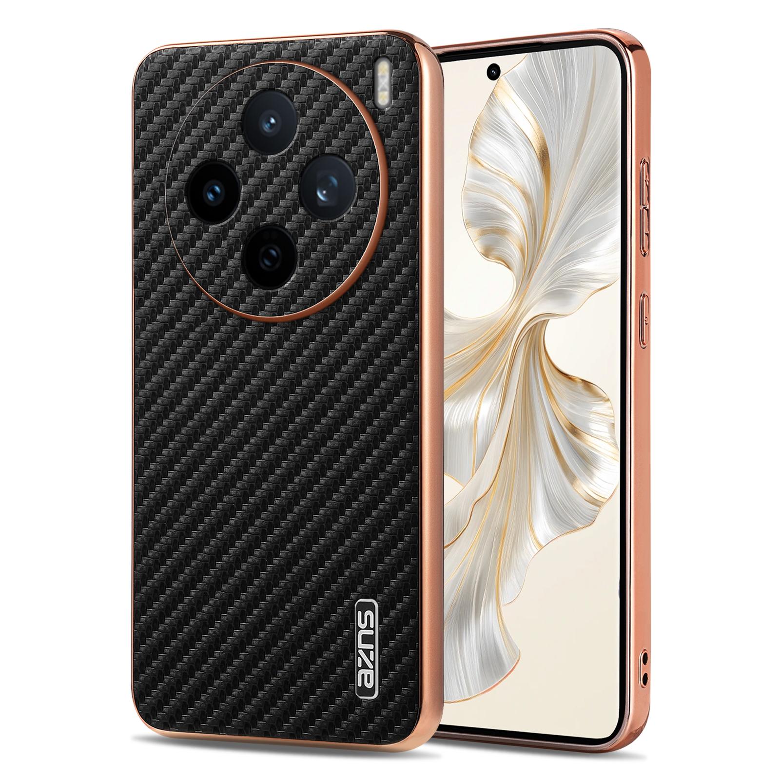 

AZNS For vivo X200s 5G Case Electroplating Carbon Fiber Texture PU+TPU Phone Cover Black
