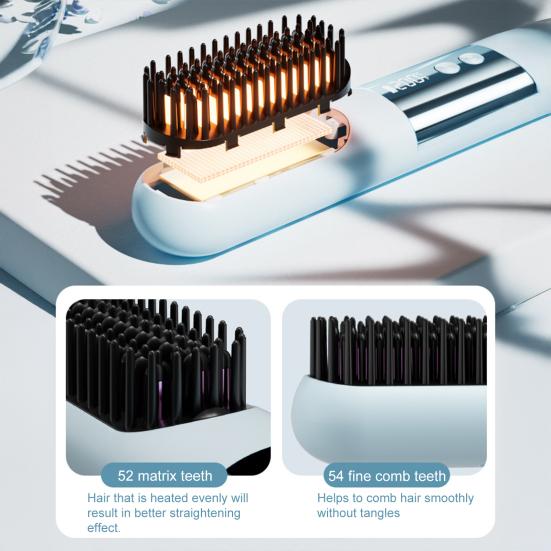 Cordless Hair Straightener Brush 3 Temperature LCD Display Hair Straightening Comb Cold Air Mode Rechargeable Fast Heating Electric Hot Brush