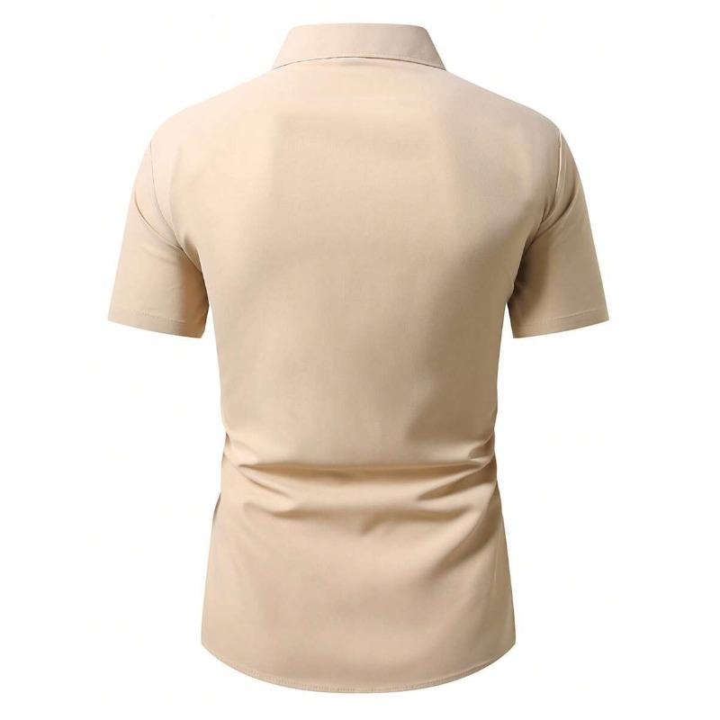 New Summer Men Clothes Spell Color Short Sleeve Shirt Men Lapel Fashion 100% Polyester Shirt Tops