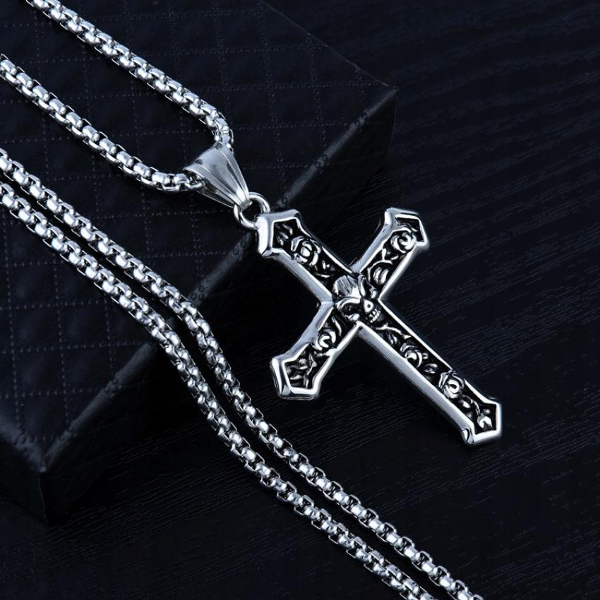 Necklace Silver Chain Steel Cross Skull 363