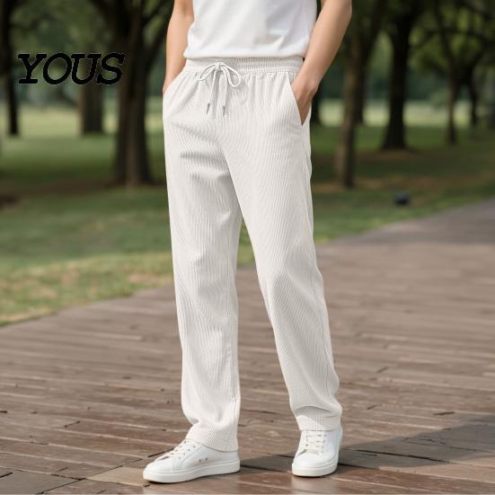 Mens Casual Trousers Men Corduroy Baggy Sweatpants, Drawstring Waist Straight Leg Joggers, Pants Solid Color Athletic for Jogging Gym Workout