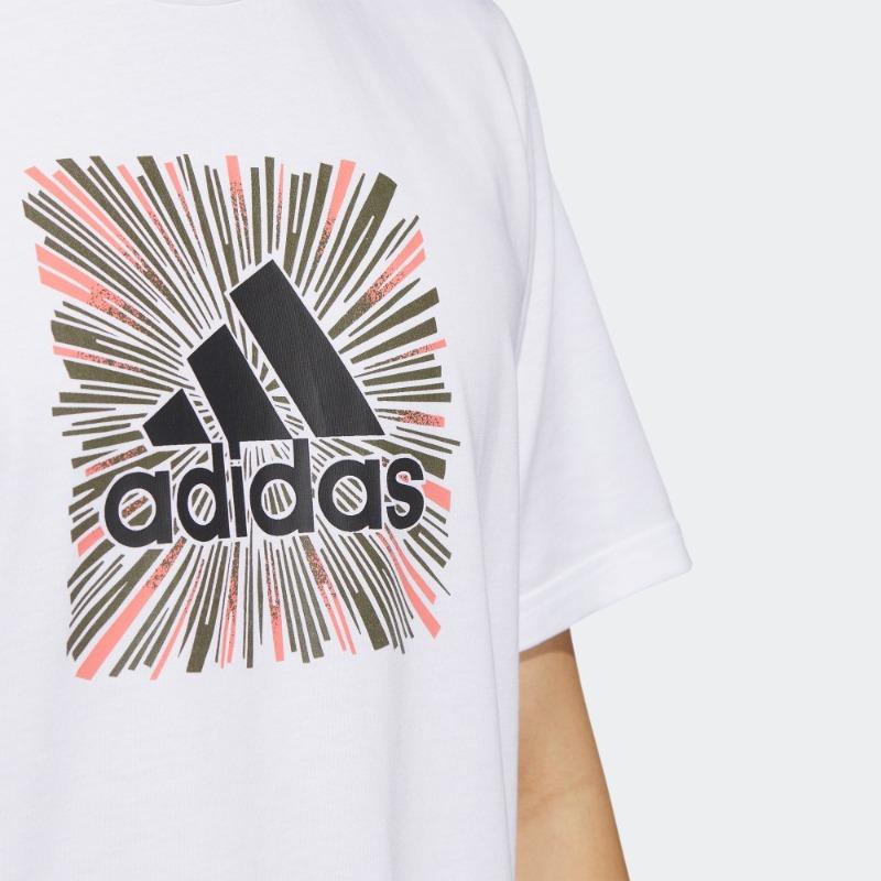 Adidas Logo Embroidered Print Round Neck Short Sleeve T-Shirt Men Tops White HR8071