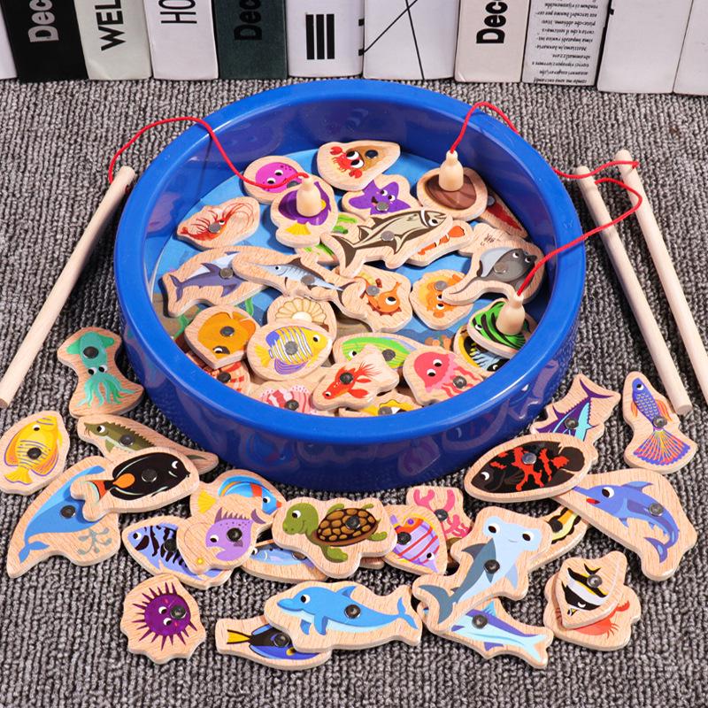 Wooden Magnetic Ocean Fishing Game Toy for Early Education and Parent-Child Fun