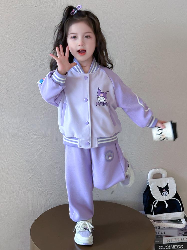Kuromi Girls' Spring/Autumn 2025 Fashionable Baseball Uniform Two-Piece Set - Trendy Sporty Outfit