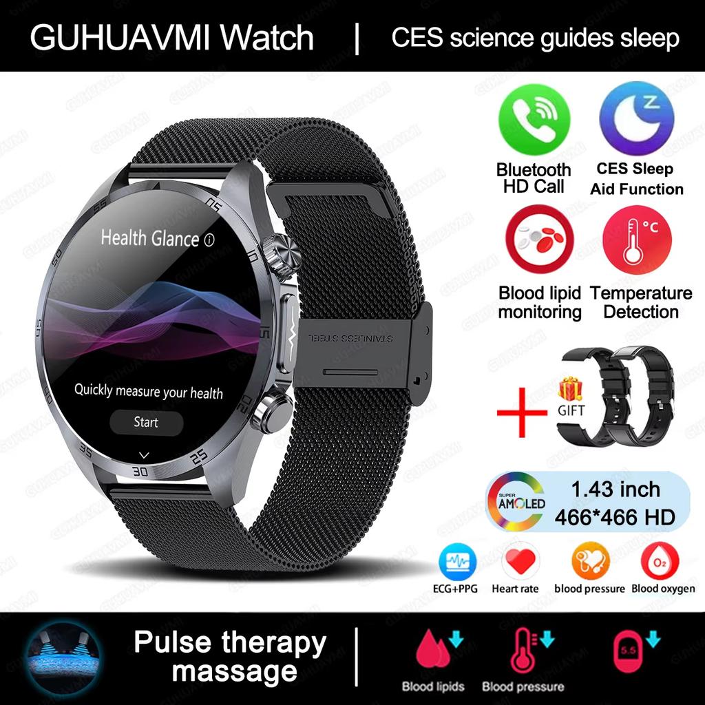 2025 New CES Science Sleep Aid Smart Watch Men Laser Treatment Three High ECG+PPG Body Temperature BT Call Health Smartwatches