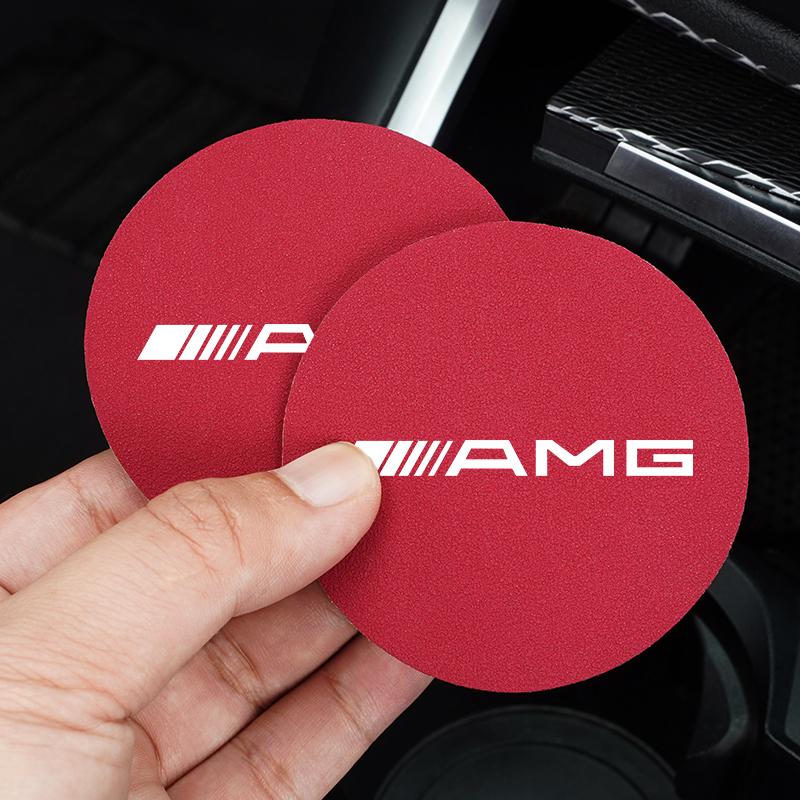 GLC GLB 2pcs Car Water Cup Bottle Holder Mat Anti-slip Pad Suede For Mercedes Benz AMG W210 W211 W206 W220 W203 W212 W205 W201