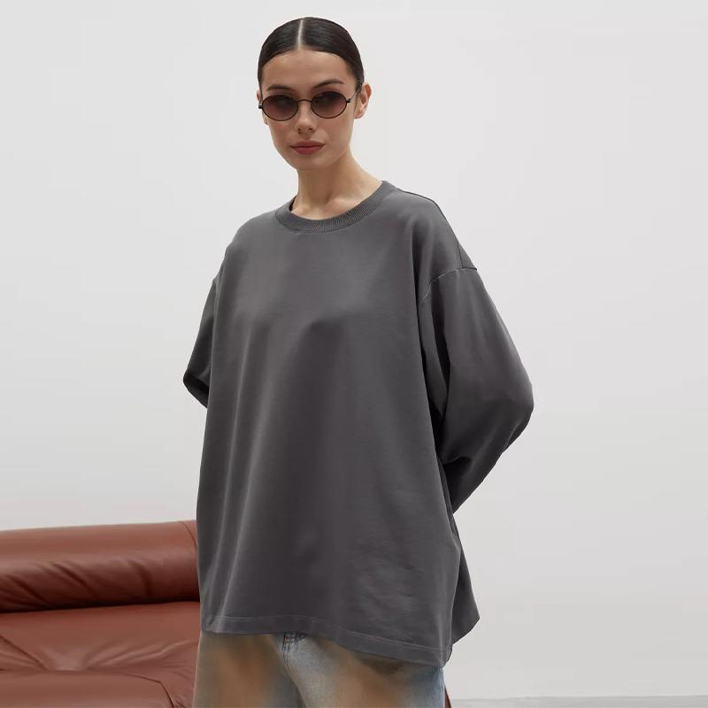 Basic Casual O-neck Cotton T-Shirts Women Autumn Long Sleeves Loose Tops Oversized Soft Versatile Solid Color Pullover