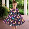 Vestito Casual da Bambina con Stampa 3D a Farfalle, Girocollo, Manica Lunga, Vestito da Principessa per Bambina