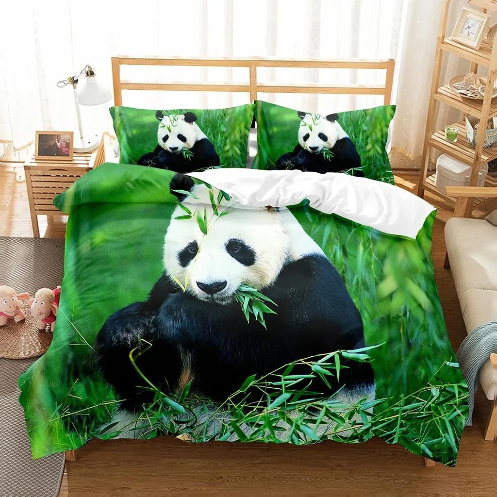 Panda Cute Wild Animals Comfortable Duvet Quilt Cover Pillowcase Bedding Set Children Bedroom Decoration Home Textile