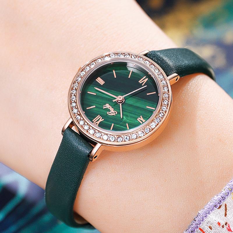 High-value round fashion atmosphere diamond-encrusted waterproof quartz watch simple leather business rose gold