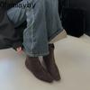 Vintage Wollstoff Damen Stiefeletten mit dickem Absatz Mode Tanzpartyschuhe Herbst Winter Damen Schlanke Kurze Stiefeletten
