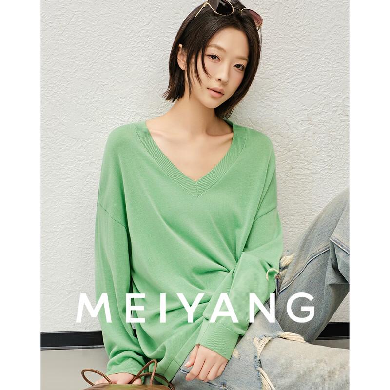 MEIYANG Lyocell Acetate Knit V-Neck Long Sleeve Top L