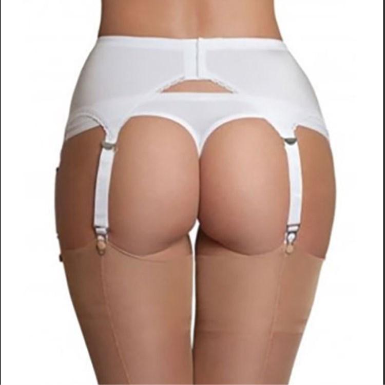 European & American Lace Trim High Waist Adjustable 6-Garter Belt with Metal Buckle - Plus Size for Women