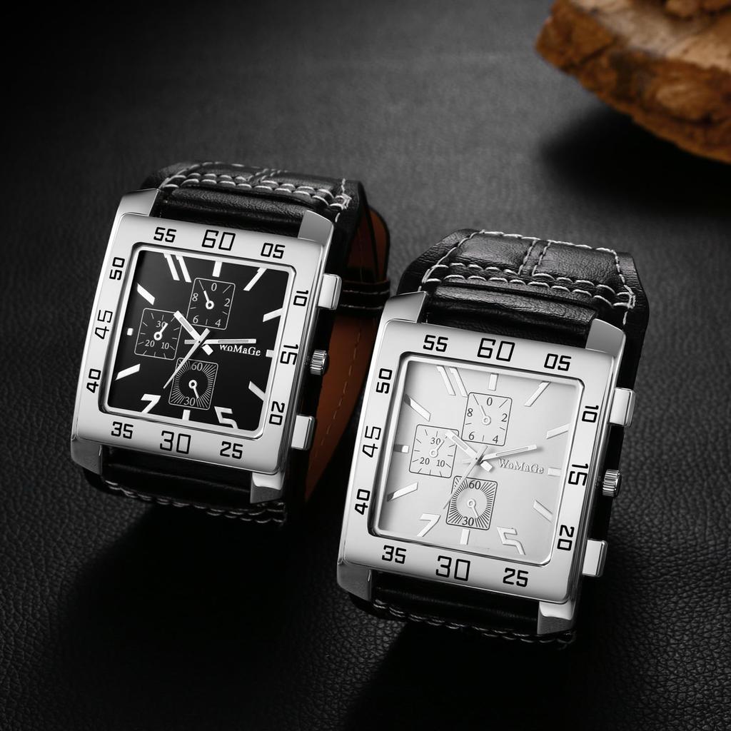 Square Analog Waterproof Simple and Stylish Rectangular Watch with Antique Leather Strap A Great Gift for or Christmas Men's Watch - Father's Day,