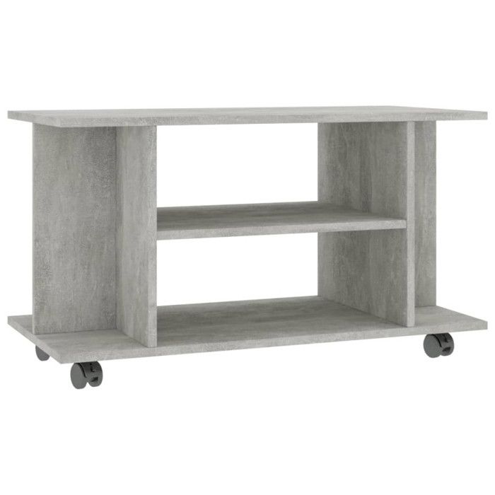 Meuble TV - Design - 80x40x45 cm - Bois d'ingénierie - Gris béton - 4 étagères ouvertes
