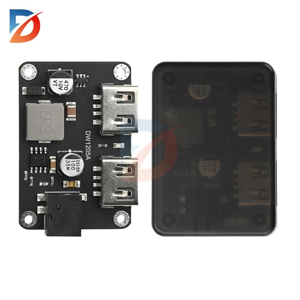 9V/12V/24V to 5V 5A charging module DC-DC step-down module car USB charger dual USB output with shell DC5.5*2.1MM
