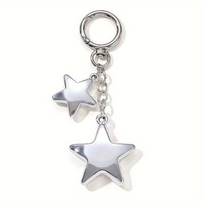 1 Stück Damen Stern Schlüsselanhänger - Silberfarbener runder Metallanhänger | Modisches klassisches Design | Perfektes Geschenk zum Geburtstag