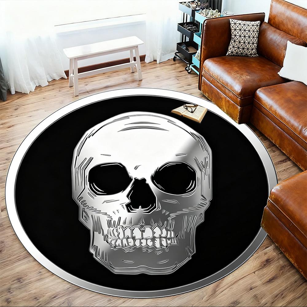 1pc Skull Bone Round Chair mat office Area Rug - Non-Slip, Floor Mat for Office, Bedroom, Ideal home decor gift p0105047