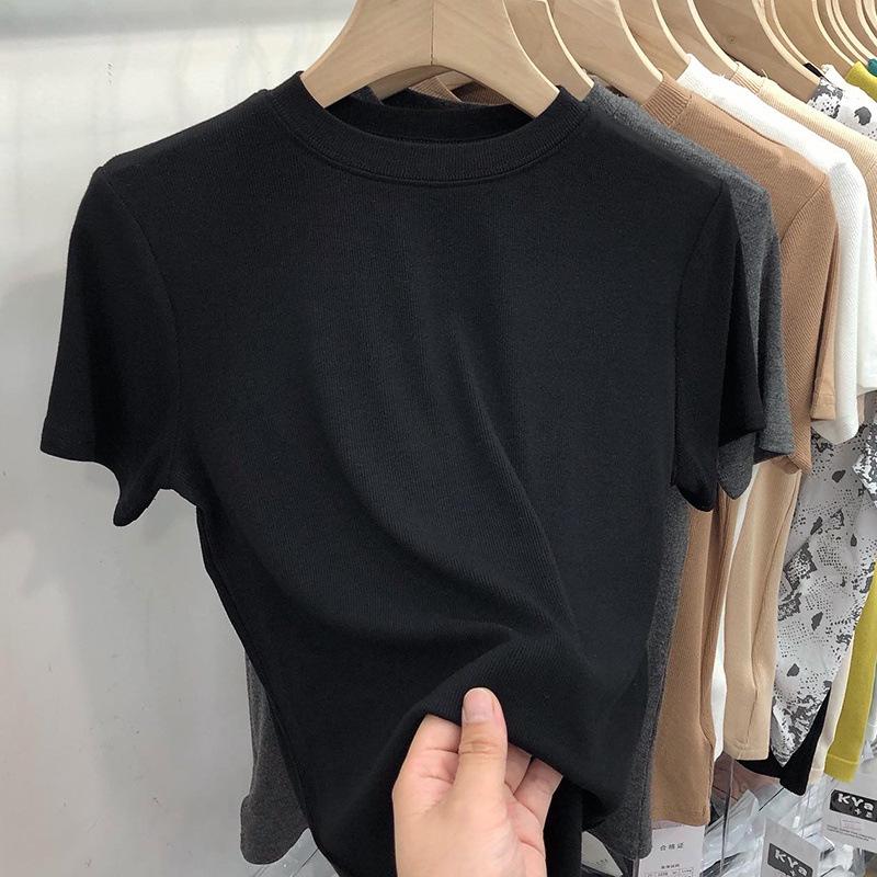 

Женская облегающая футболка с круглым вырезом 2024 года — эластичная, прошитая и универсальная для лета L (Weight 100-120 Jin)