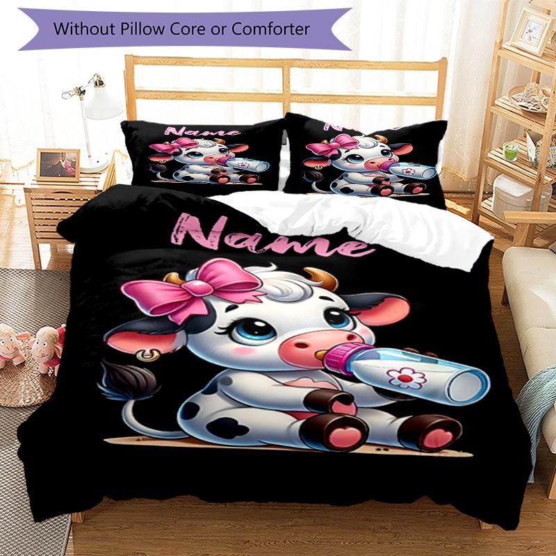 3pcs Custom Name Cow Bedding Set Duvet Cover Closure Includes 1 Duvet Cover & 2 Pillowcases, Soft and Comfortable for All Seasons.